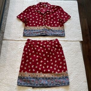Vtg Sun River Set Crop Top and Wrap Skirt Women's Size M Boho Floral